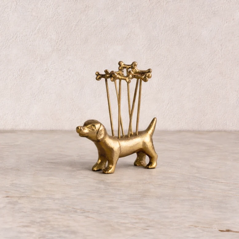 Brushed Gold Dog Cocktail Pick Set