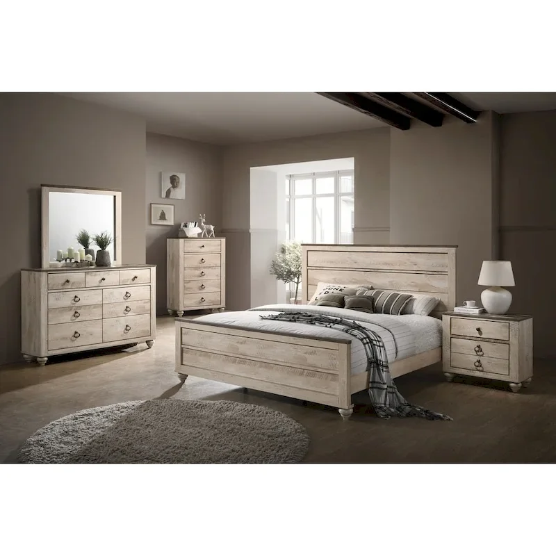 Contemporary White Wash 5-Piece Bedroom Set - Queen