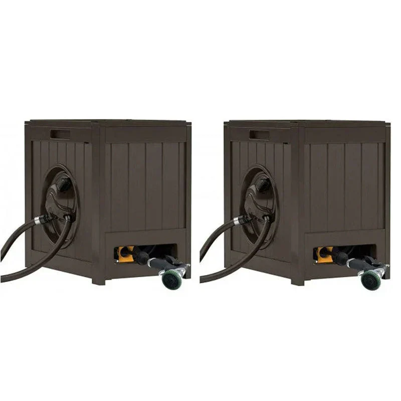 125′ Aquawinder Auto Rewind Water Powered Yard Hose Reel, Java (2 Pack)