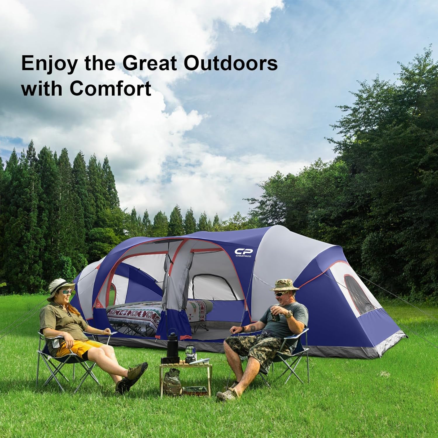 CAMPROS CP Tent 12-Person-Camping-Tents,3 Room Family Tents,Waterproof Windproof Family Tent with Top Rainfly,6 Large Mesh Windows,Double Layer,Easy Set Up, Portable with Carry Bag-20' x 9' x 72