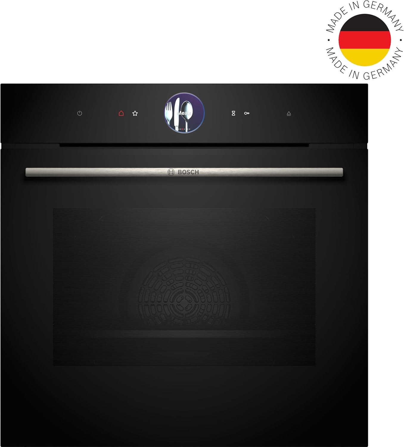 Bosch HMG7361B1, Serie 8 smarter Einbau-Backofen mit Mikrowellenfunktion, 60 x 60 cm, Made in Germany, Schwarz, Air Fry, Digitaler Bedienring, Touchdisplay, Automatikprogramme, Reinigungsunterstützung