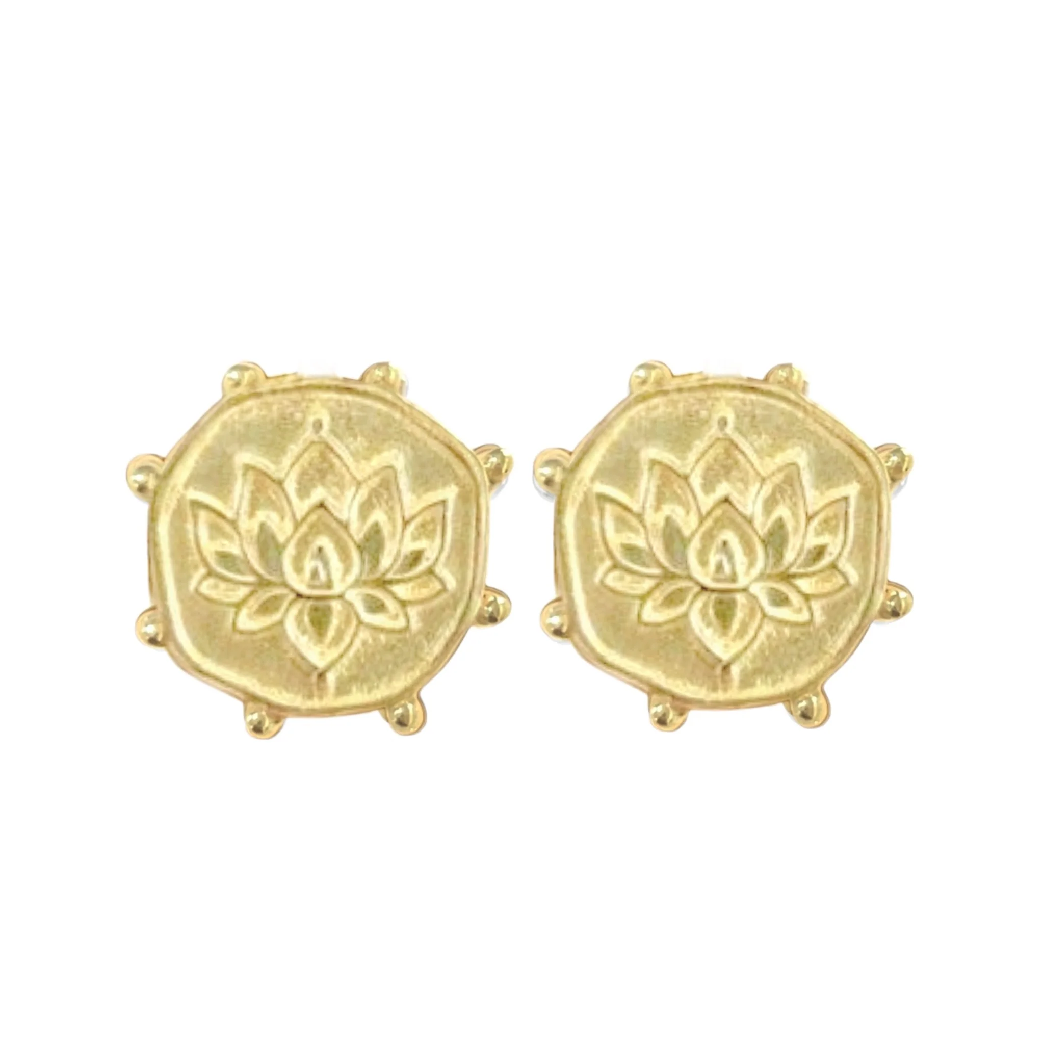 Laihas Perfectly Imperfect Lotus Flower Gold Stud Earrings
