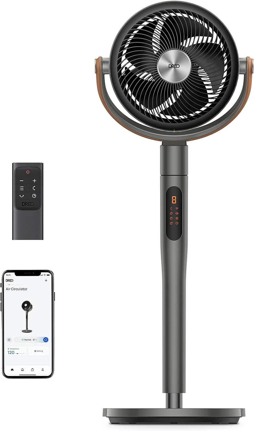 Dreo Smart Fan for Bedroom, 120掳+105掳 Omni-directional Oscillating Standing Fans with Remote, 100ft Quiet Floor Fan for Room, Wi-Fi/Voice/Alexa, 6 Modes, 8 Speeds, 37-43'' Height, 12H Timer, DC Motor