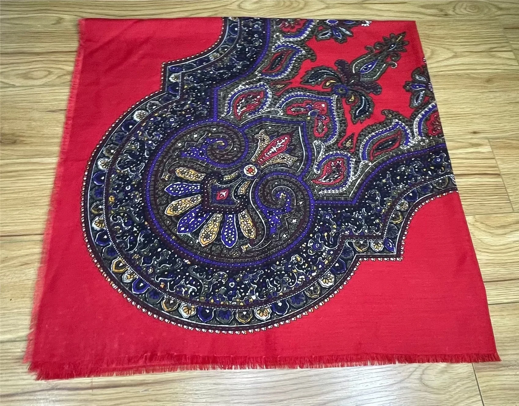 1980s Large Red Paisley Cotton Mix Scarf Shawl