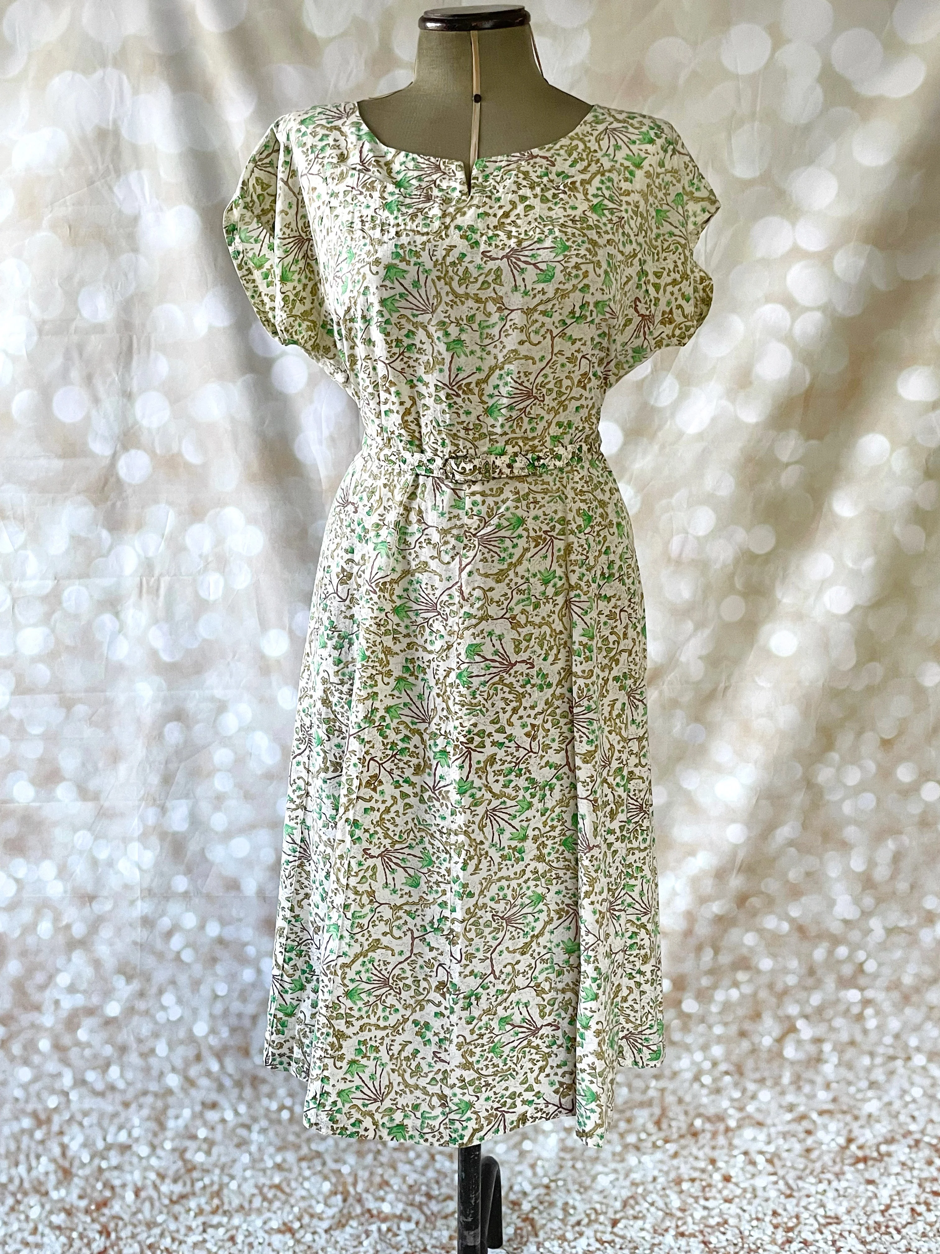 1940s Rayon Woodland Print Dress