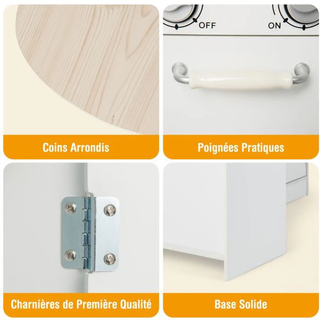 Angolo cottura per bambini frigorifero fornello giocattolo in legno con distributore d'acqua cappa lavello utensili