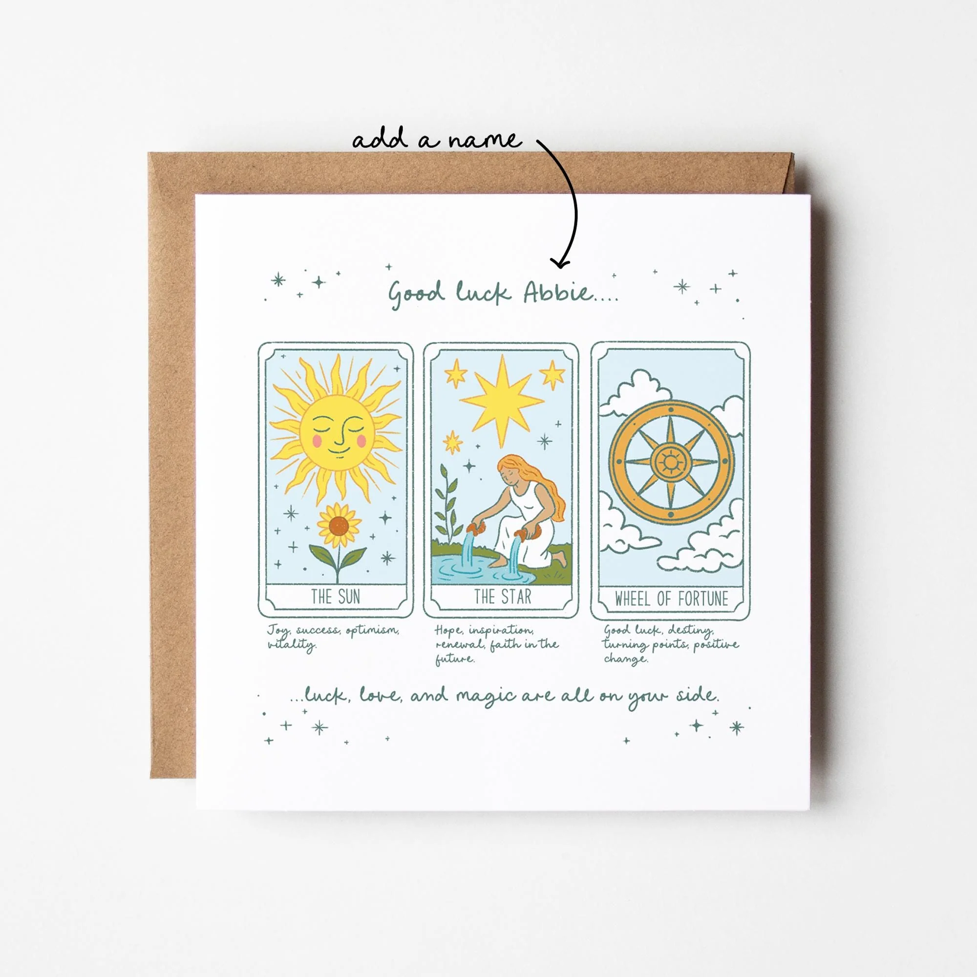Good Luck Card ? Tarot Card Design ? Positive Energy Card ? Encouragement Card ? New Chapter Gift ? Personalised Good Luck Leaving Card