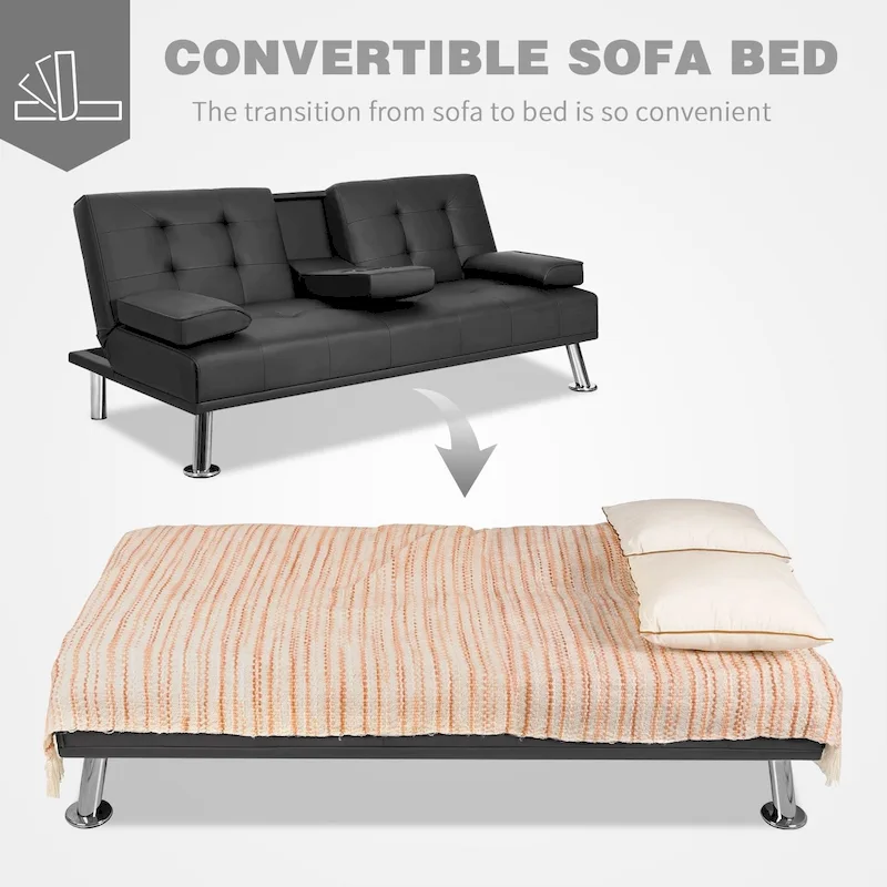Homall Futon Sofa Bed Convertible Lounge Couch Sofa with Cupholders & Pillows