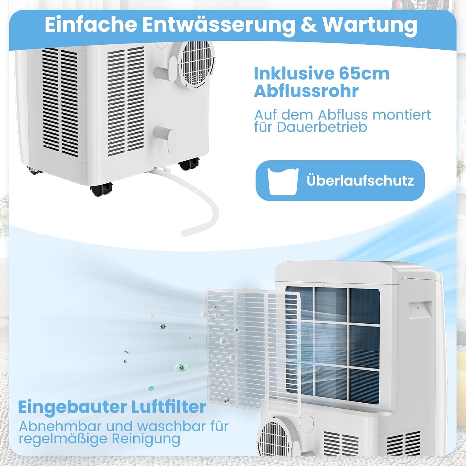 COSTWAY Klimaanlage mobil 16000BTU, Klimagerät mit Abluftschlauch, 5 in 1 Kühlen & Heizen & Entfeuchten & Belüften & Schlafmodus für Räume bis zu 150 m³, Fernbedienung/App, 24H Timer, 4700W, ≤57dB