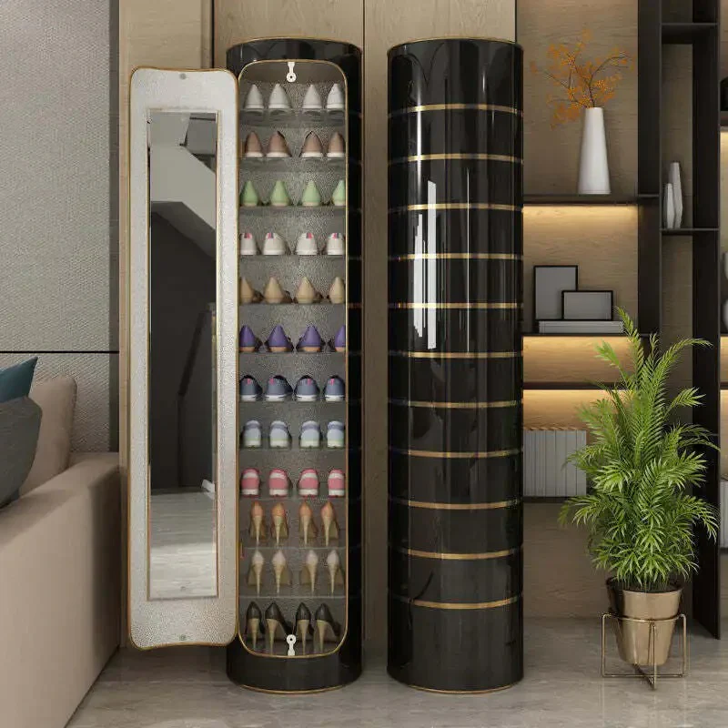 Large-capacity multi-layer rotating disinfection shoe cabinet [with mirror + deodorizer]