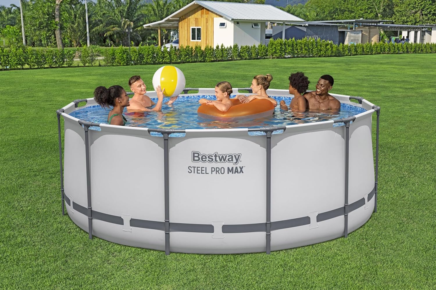 Bestway® Steel Pro MAX™ Aufstellpool Komplett-Set mit Filterpumpe Ø 366 x 122 cm, lichtgrau, rund