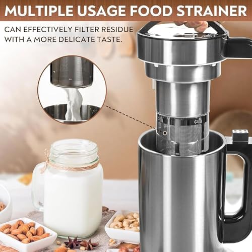 Tragbarer Nussmilchbereiter, 800W Edelstahl Automatisch mit Sieb, 6 Modi für Mandel, Soja, Kokosmilch, Suppen, Brei, Smoothies