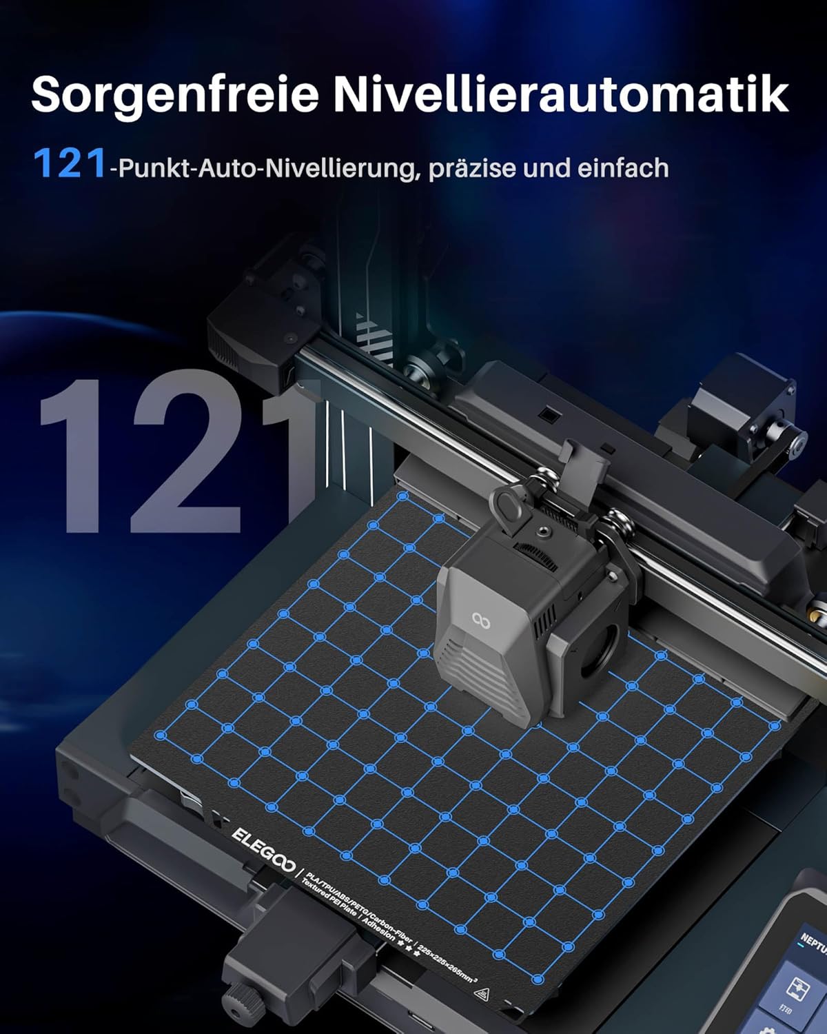 ELEGOO Neptune 4 Pro 3D Drucker, 500mm/s Hochgeschwindigkeitsdruck, 3D Printer mit Automatische Nivellierung, Segmentierte Heizbett und Ganzmetall-Führungsschienen, 225x225x265mm³ Druckgröße