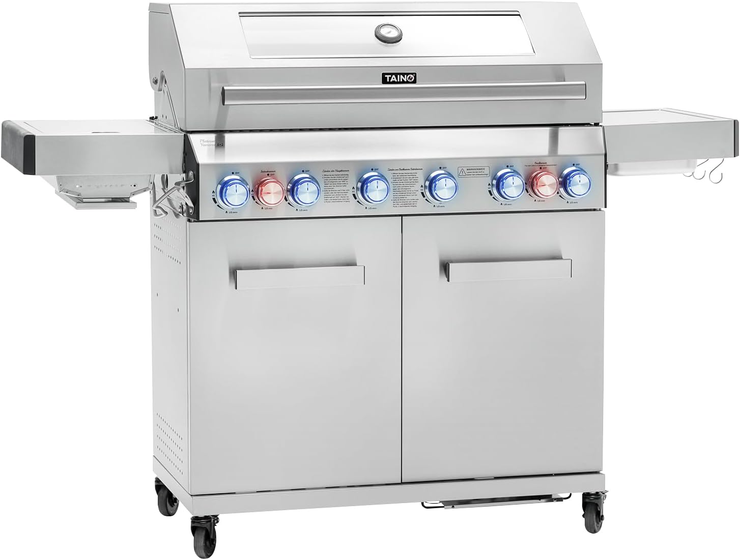 TAINO PLATINUM YAMARA 6+2 Gasgrill Edelstahl 6 Brenner Keramik Sear-Burner Keramik Backburner Piezo-Zündung Grillrost Gusseisen