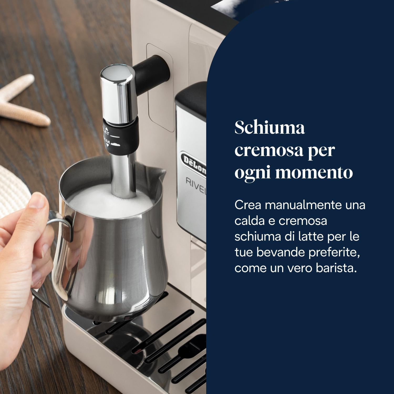 De’Longhi Rivelia – Perfetto Macchina da Caffè Automatica, Montalatte Classico, 8 Bevande in un Solo Tocco, Display Touch a Colori, Contenitori Chicchi di Caffè Intercambiabili, Beige (EXAM440.35.BG)