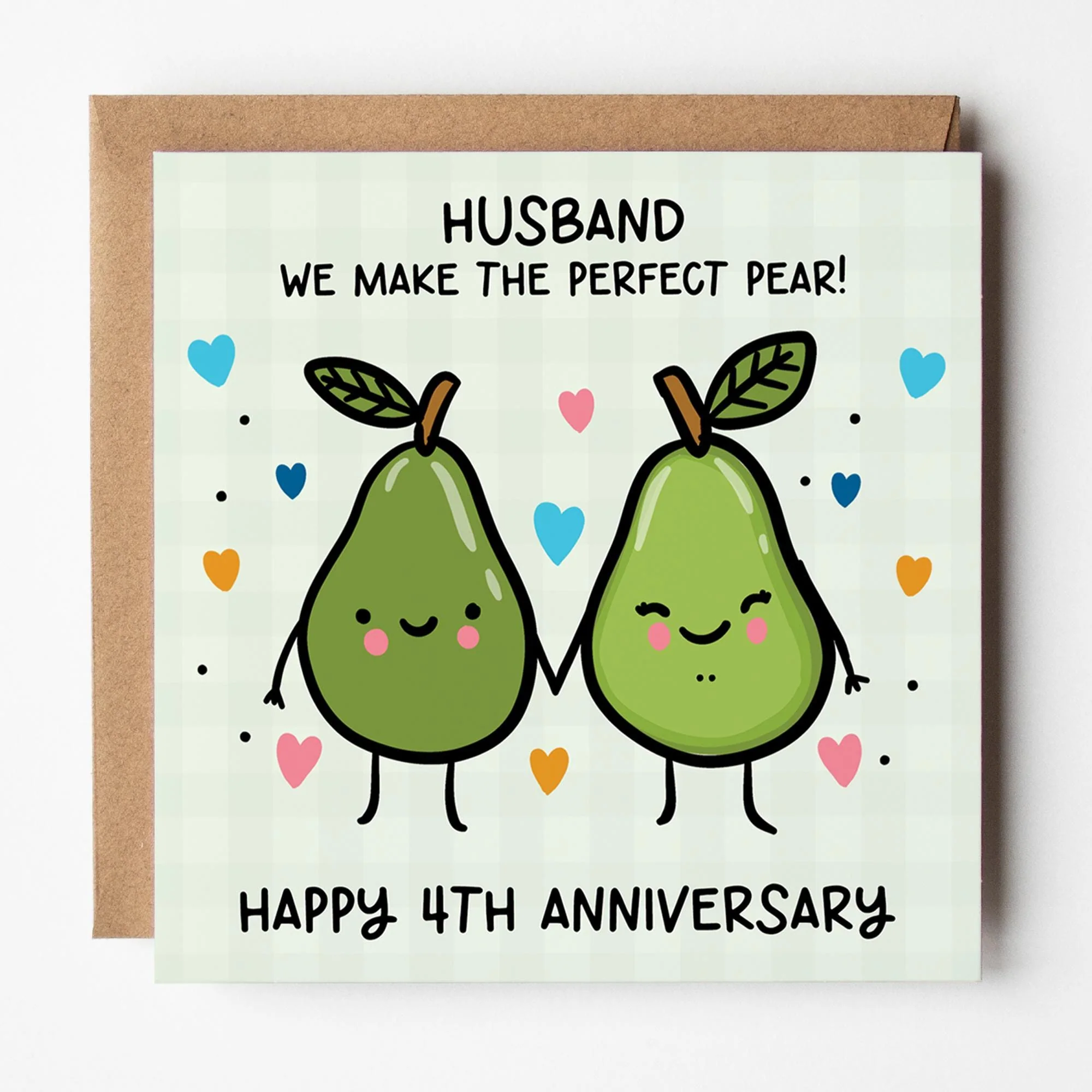 Husband 4th Anniversary Card: Fruit Design with Kraft envelope.