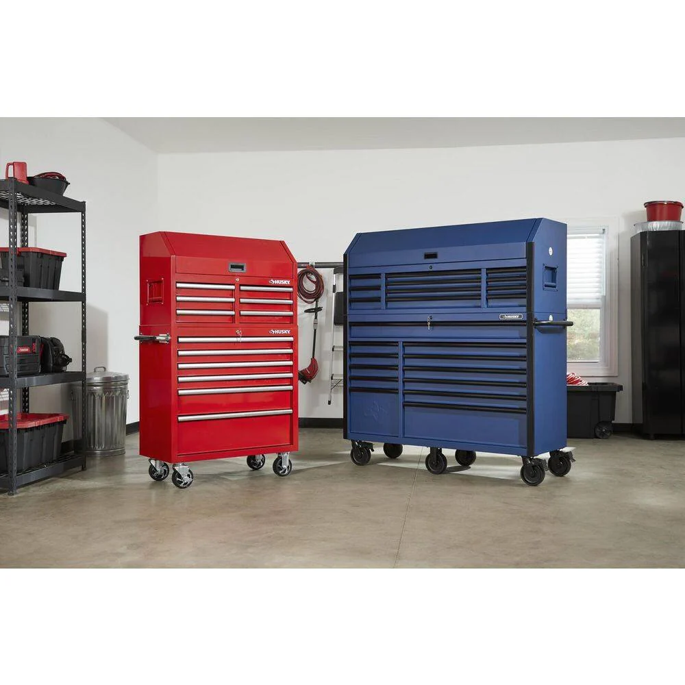 2025 56 inch W x 22 inch D Heavy-duty combination tool trolley with 23 drawers and tool cabinet in matte blue