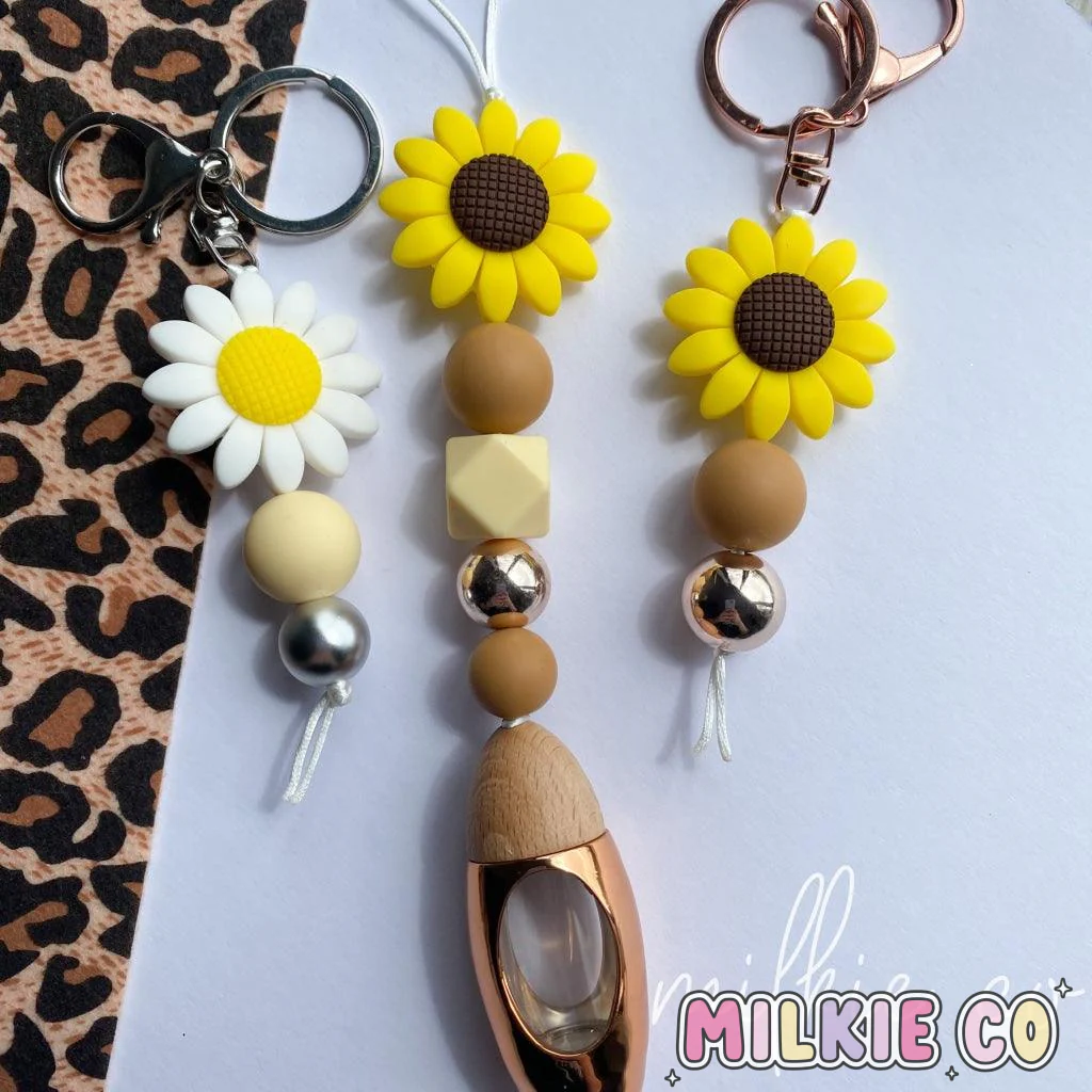 Mini Sunflower Beaded Keychain