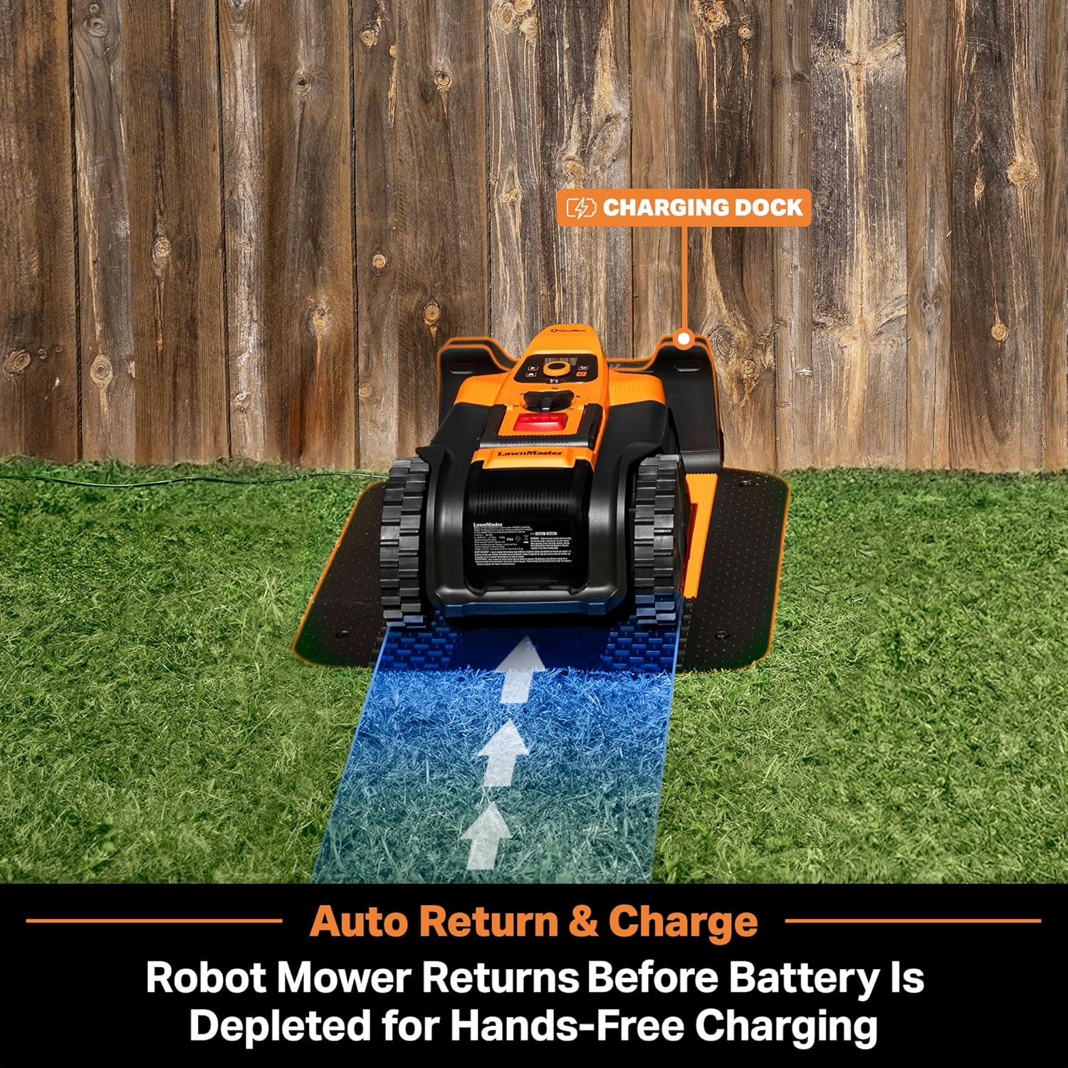LawnMaster VBRM18AMID4R Tondeuse Robotique sans Fil de Limite 800㎡, 4 Ah Batterie, Navig. Optique, Évitement d'obstacles, Station de Charge Auto, Zone Interdite, WiFi & Bluetooth Contrôlable par App
