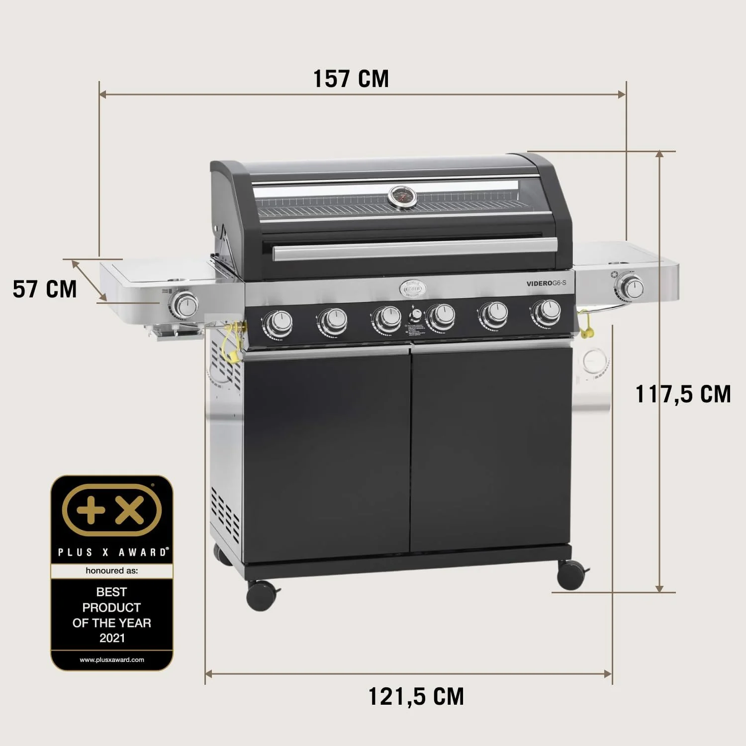 RÖSLE Elektrogrill BBQ-Portable Videro E2-P, tragbarer Tischgrill mit 2 Brennern, Warmhalterost und Deckel mit Glaseinsatz, pulverbeschichteter Stahl, schwarz/silbern