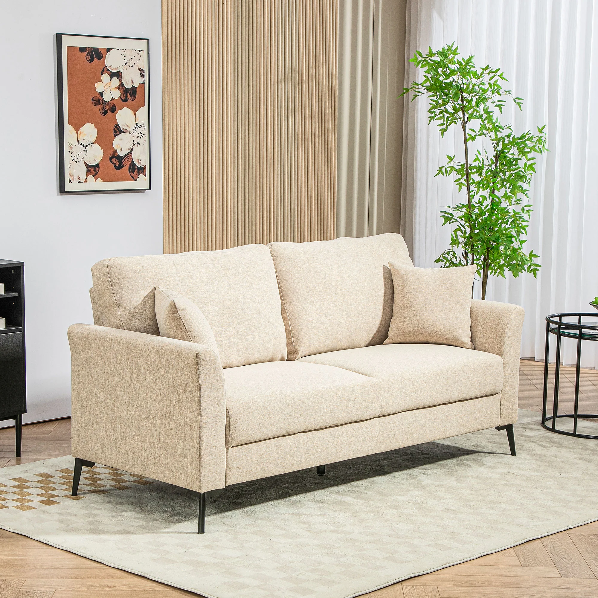 HOMCOM 2-zitsbank met veren, dikke bekleding, tot 360 kg, 179 x 80 x 89 cm, Beige