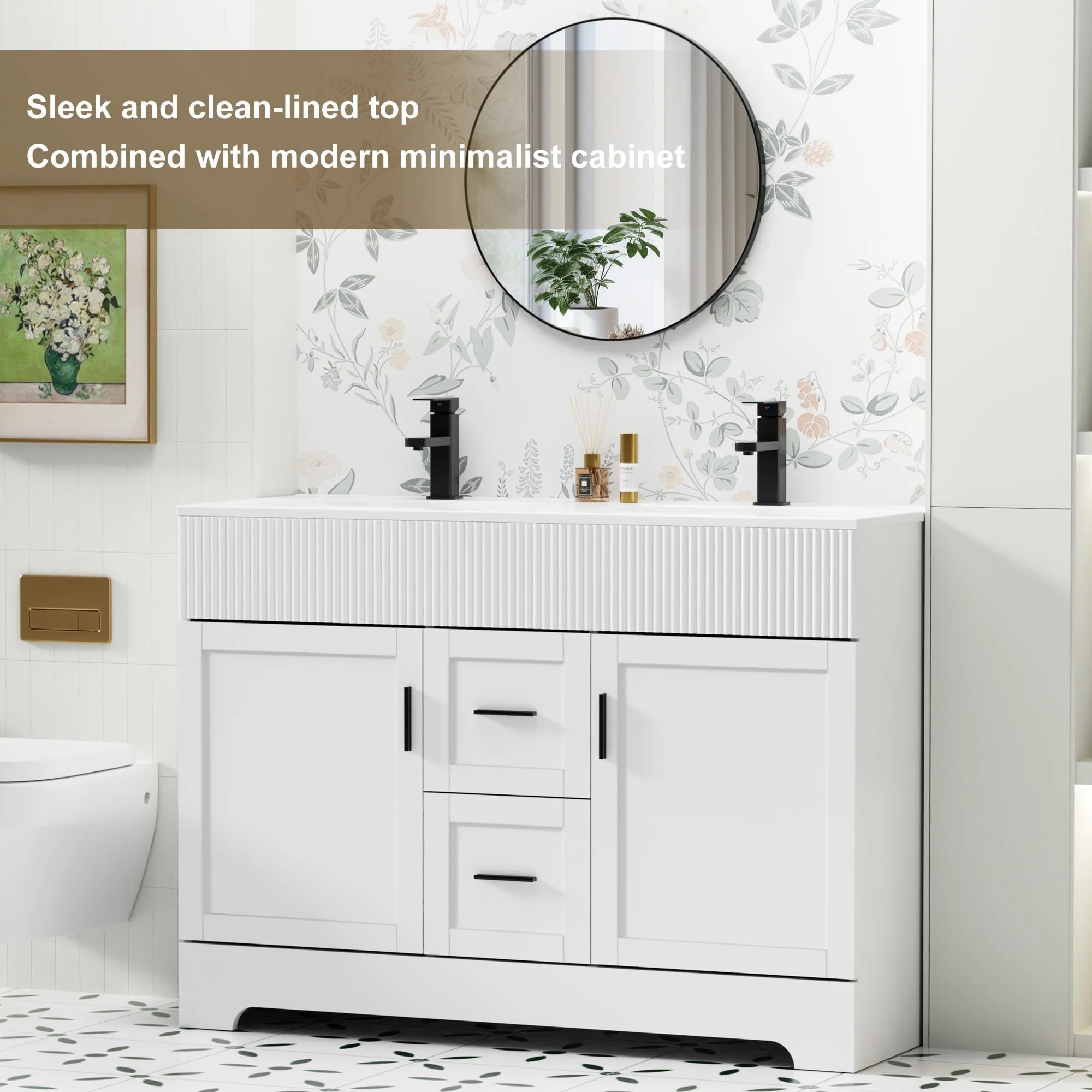 Wavy Line 30/36/48 Bathroom Vanity Set with Sink & Faucet