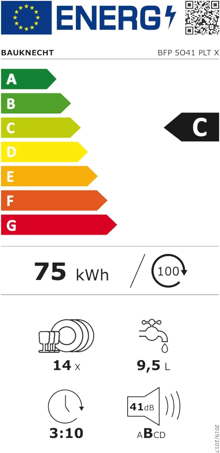 Bauknecht B7F HP43 XA Vrijstaande vaatwasser/ 60 cm/ 15 couverts/ PowerClean Pro-Effectieve hogedruksproeiers/ Natural Dry-Automatische deuropening-Betere droging/ Maxi Space-Meer binnenruimte