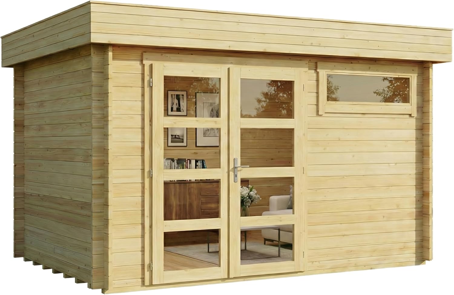 Gartenhaus Leandro-28 mit Fußboden aus Holz, Gerätehaus 394x268cm mit 28 mm Wandstärke in Naturbelassen