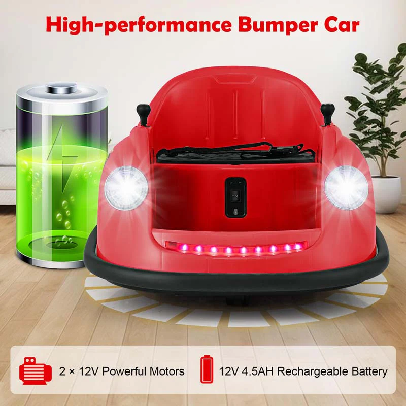 12V Electric Kids Ride on Bumper Car with Remote Control, 360° Spin & LED Lights, Battery Powered Baby Bumping Toy Car for Toddlers Ages 2-5