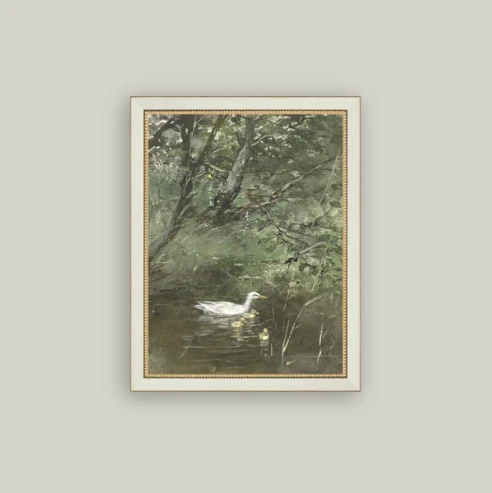 Duck & Ducklings Framed Antique Inspired Art