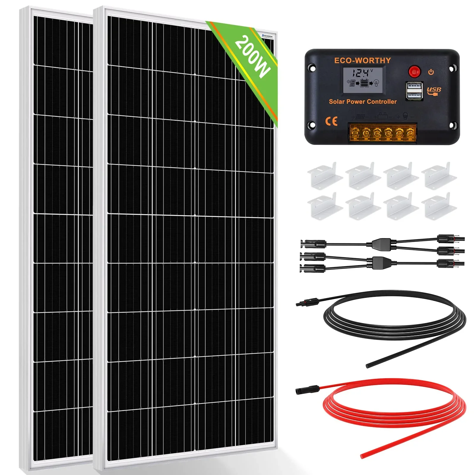 ECO-WORTHY 200 Watt 12 V/24 V napelem készlet