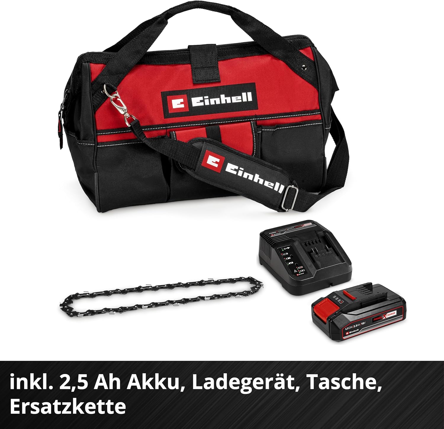 Einhell Akku-Astkettensäge GE-PS 18/15 Li Bag Kit Power X-Change (18 V, Brushless, 12,5 cm Schnittlänge, inkl. 2,5 Ah Akku, Ladegerät, Ersatzkette, Einhell Bag 45/29)