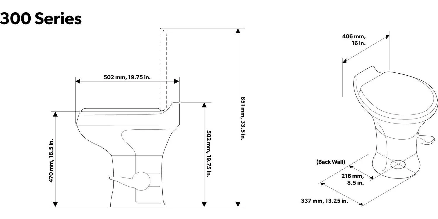 Dometic 302300071 300 Series Standard Height Heavy Duty Plastic RV Toilet, White