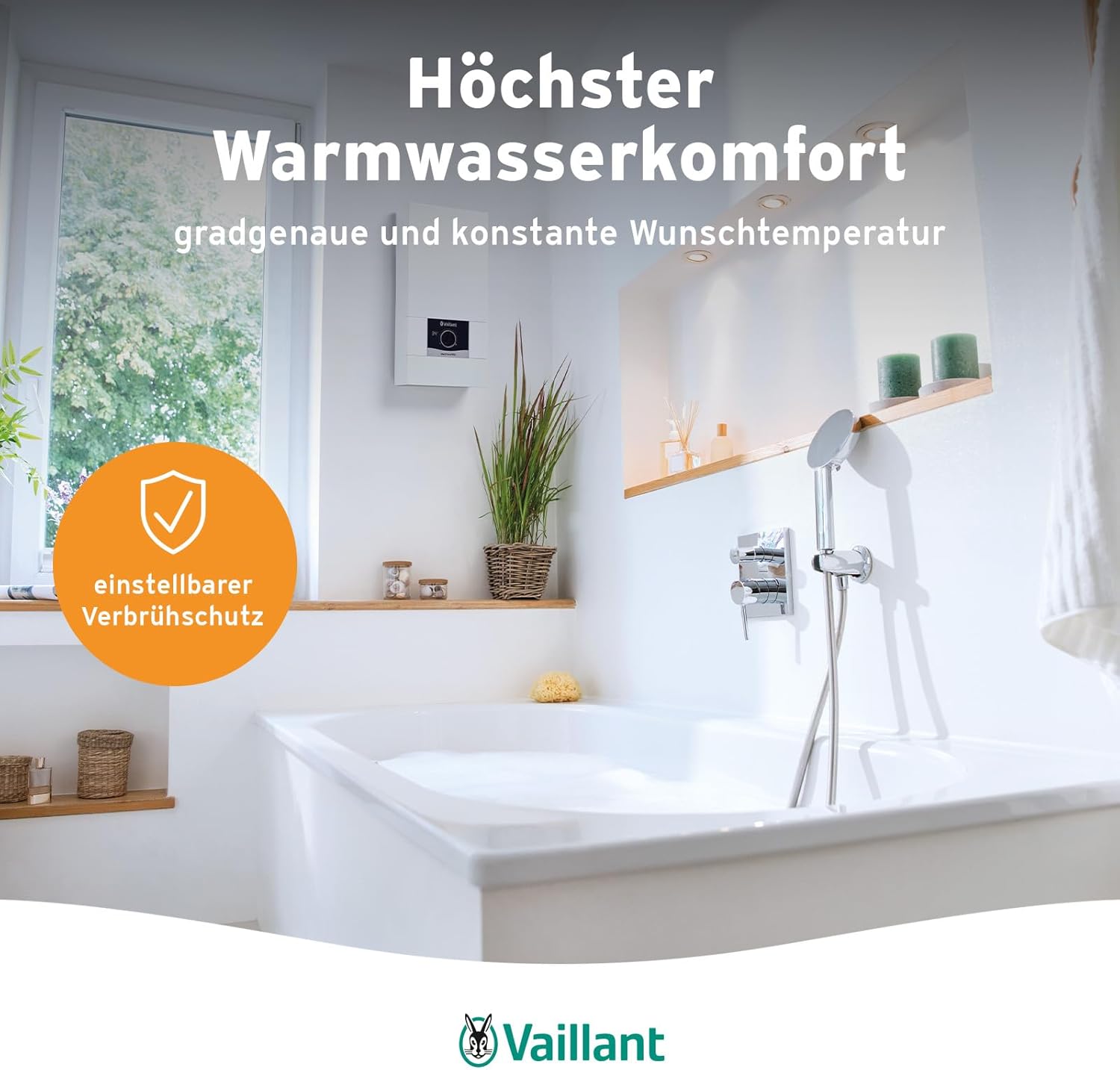 Vaillant elektronischer Durchlauferhitzer, VED E 18/8, druckfest, 18kW, 400V, gradgenaue Auslauftemperatur, stufenlos einstellbar, Digitalanzeige, 0010023777