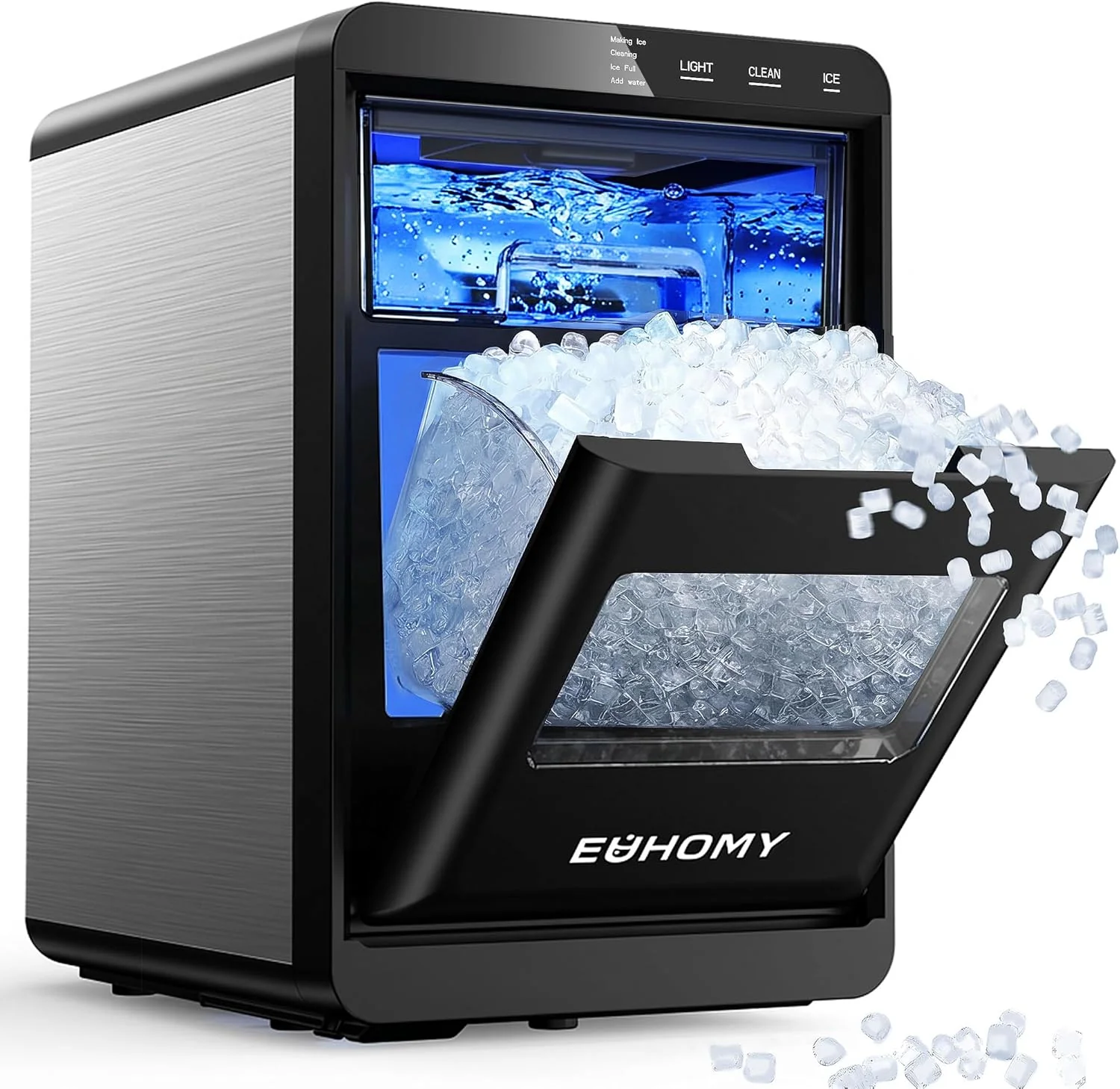 EUHOMY Nugget Ice Maker Countertop, 40Lbs/24H Pebble Ice Maker Machine, Self-Cleaning Countertop Sonic Ice Makers with Ice Scoop&Basket, Pellet Ice Maker Machine for Home/Kitchen/Office