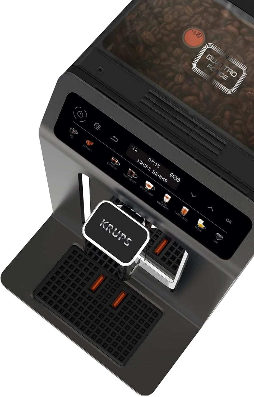 Krups Evidence One Kaffeevollautomat mit Milchschlauch, 12 Getränke, 2-Tassen-Funktion, Farbdisplay, Kaffeemaschine, TÜV-Siegel, Schwarz, EA895N10, Meteor Graphit
