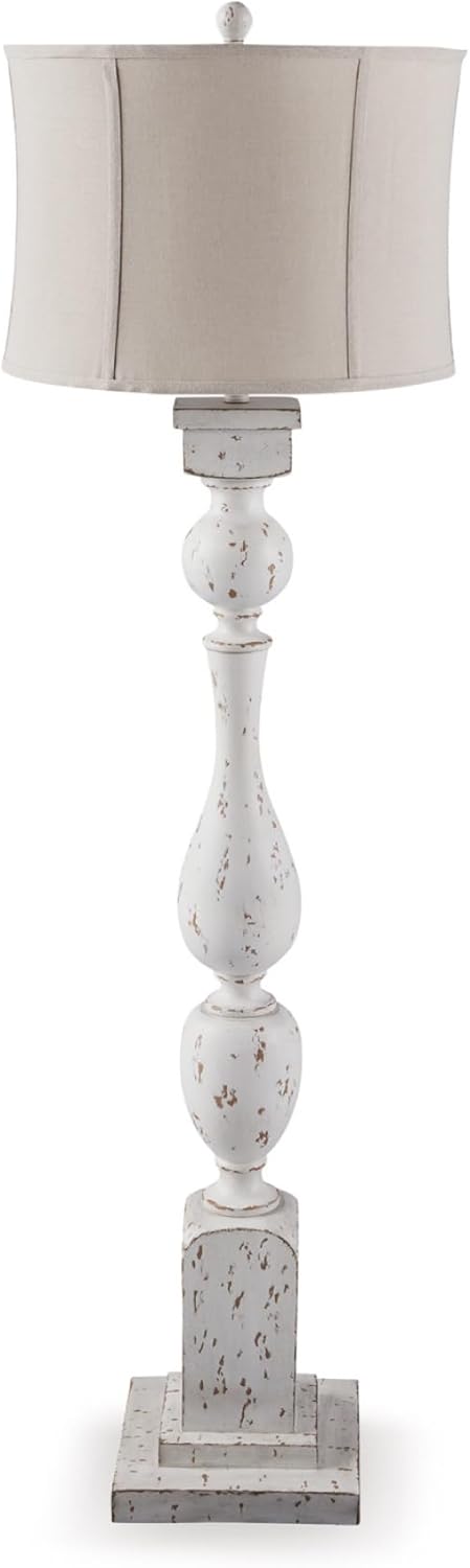 Signature Design by Ashley Madsbrook Vintage Polyresin Floor Lamp with 3-Way Switch, White & Light Brown