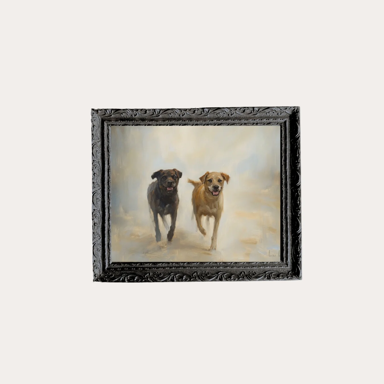 Antique Chien | French Black Mould Framed Art