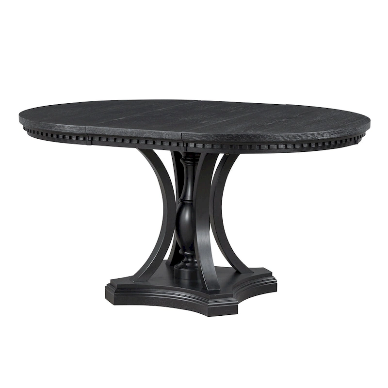 Black 5-Piece Wooden Dining Table Set with Extendable Round Table & 4 Armchairs