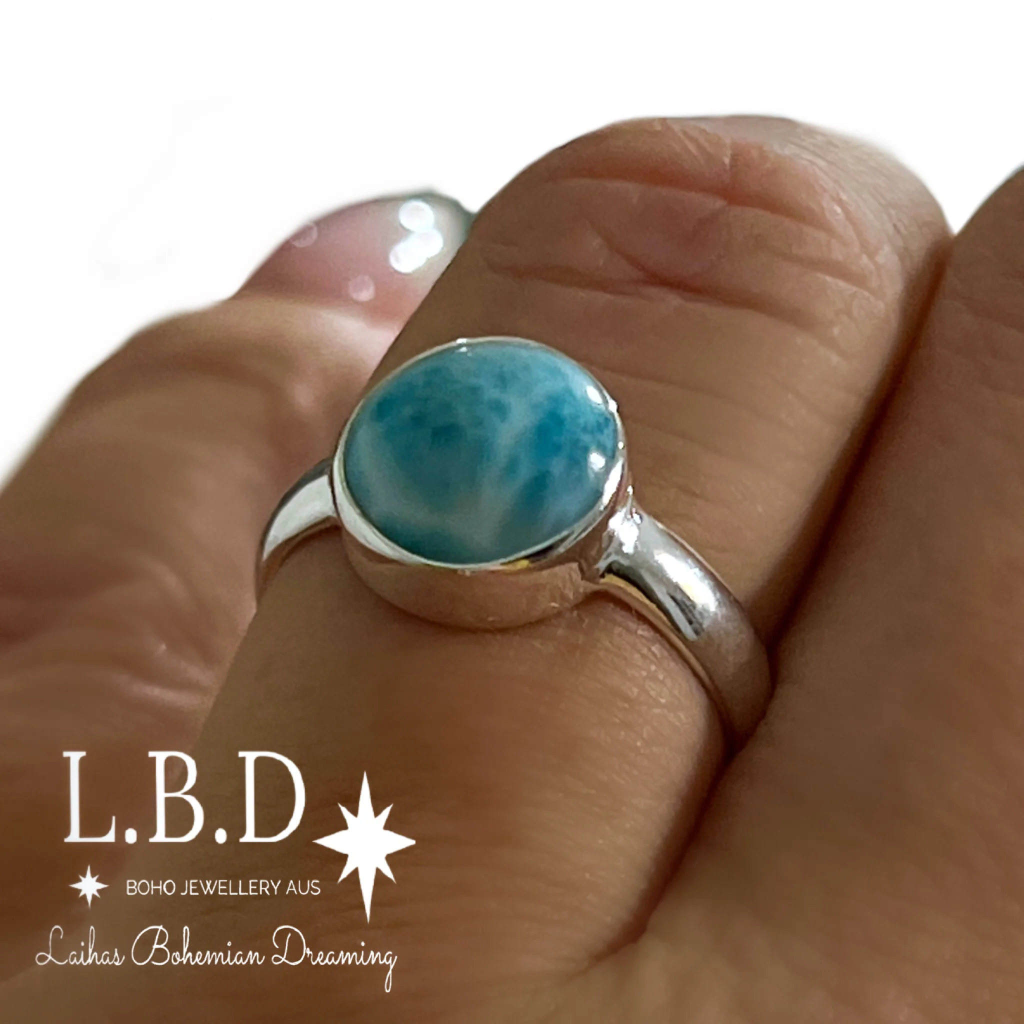 Laihas Casual Summer Larimar Ring- 10mm Round