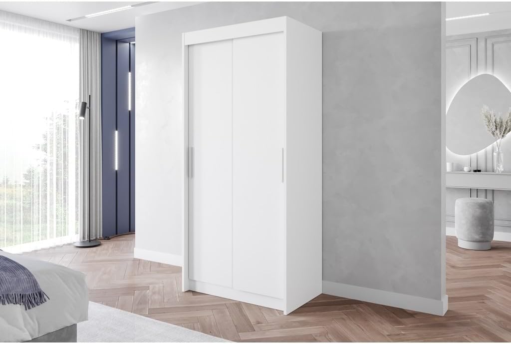 L1 100 cm Weiß Schiebetüren Kleiderschrank 100x216x60 cm Schlafzimmermöbel, Aufbewahrung - Mehrzweckschrank - Farbe: Weiß