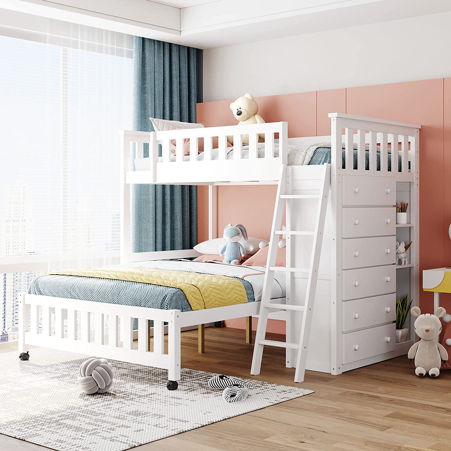 ??Store Closing Sale??Bunk Bed-  Gray +6drawers +3shelves