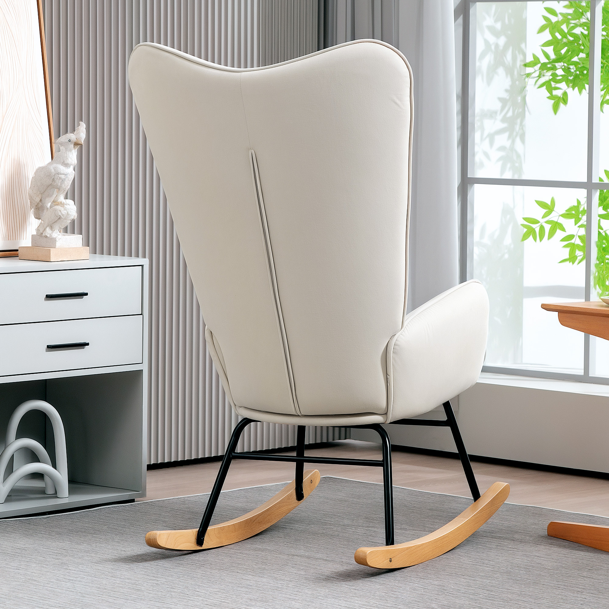 HOMCOM Schommelstoel in Samt-uitstraling met Lendenkussen, tot 120 kg, 67 x 85 x 112 cm, Crèmewit