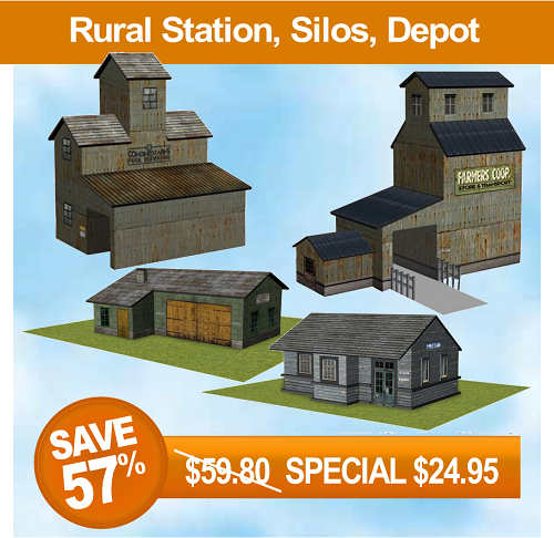 Grain Elevator Farms Structures Train Models