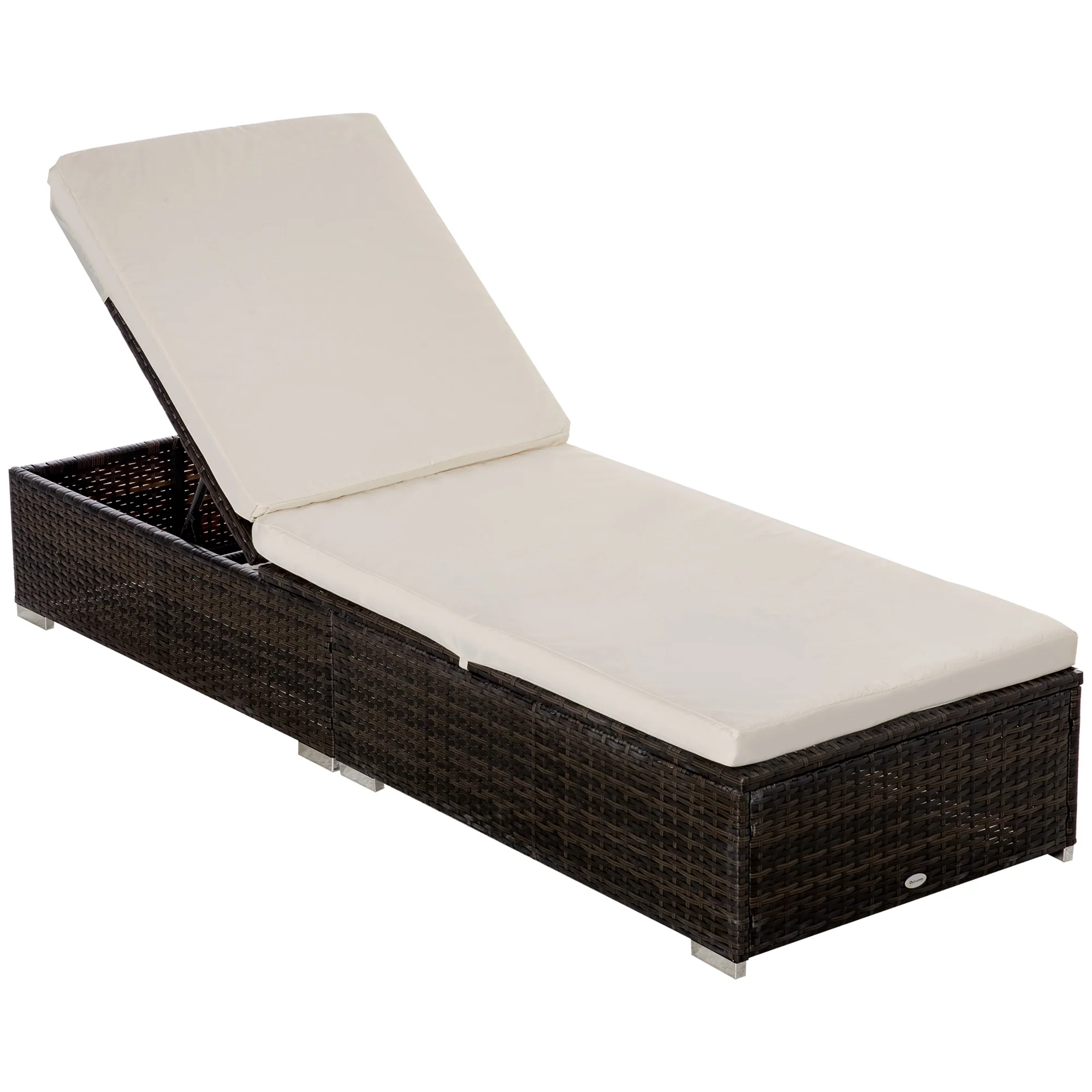 Easycomfort Lettino Prendisole in Rattan PE con Schienale Reclinabile su 5 Posizioni, 195x68x31cm, Marrone