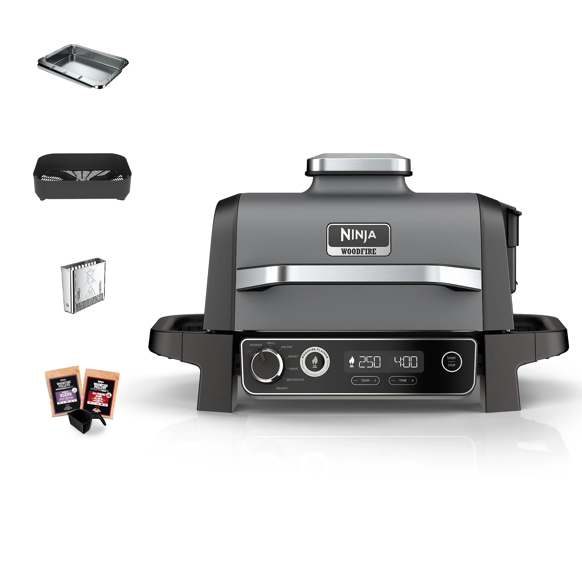 2025 Ninja Woodfire Barbecue Elettrico 7-in-1 con Affumicatore e Friggitrice ad Aria