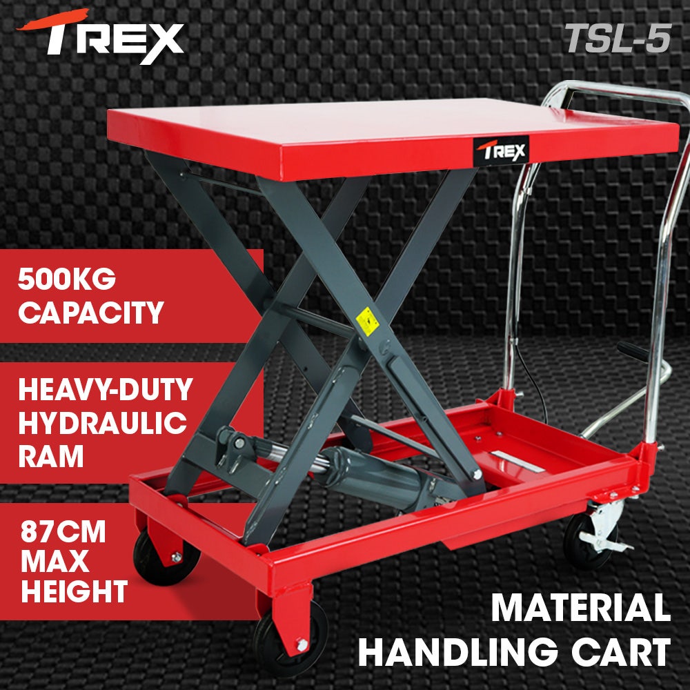T-REX 500KG Hydraulic Scissor Lift Platform Trolley, Heavy-Duty, for Material Handling