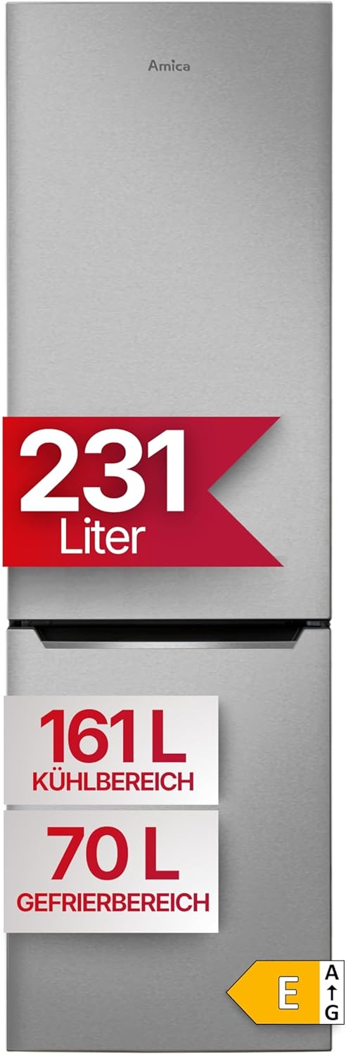 Amica Kühl‑Gefrierkombination freistehend 231 l Total NoFrost FreshZone VitControlPlus Superkühlfunktion 170 x 54 x 57,6 cm – Kuehlschrank Freistehend Edelstahloptik