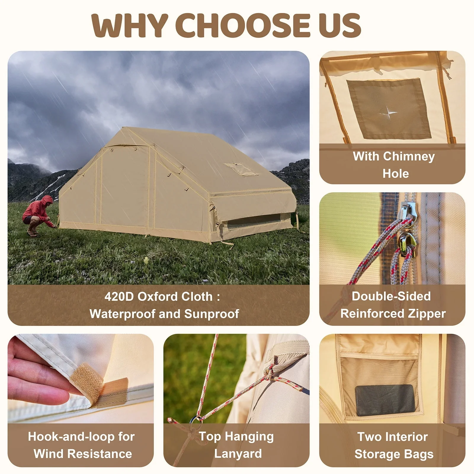 6 Person Inflatable Camping Tent with Pump