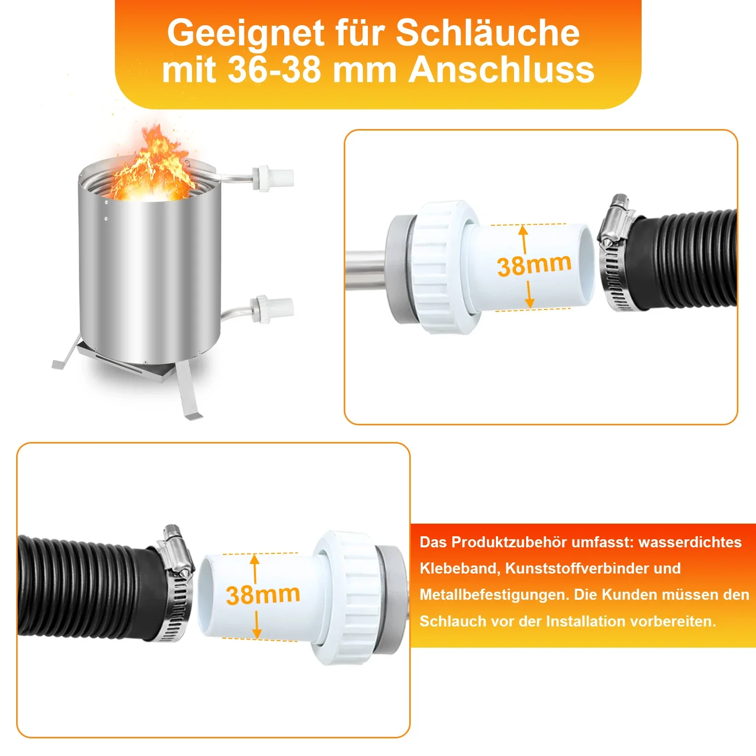 Sonnewelt Poolheizung Feuertonne mit Heizspirale Edelstahl